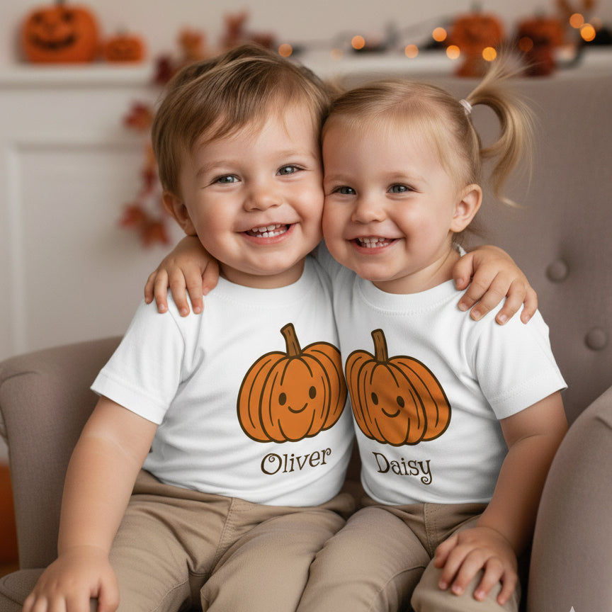 Personalised Pumpkin Baby Halloween T-Shirt – Custom Name Tee