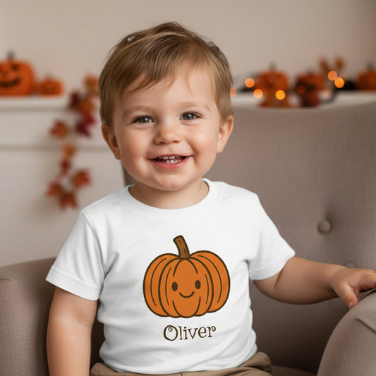 Personalised Pumpkin Baby Halloween T-Shirt – Custom Name Tee