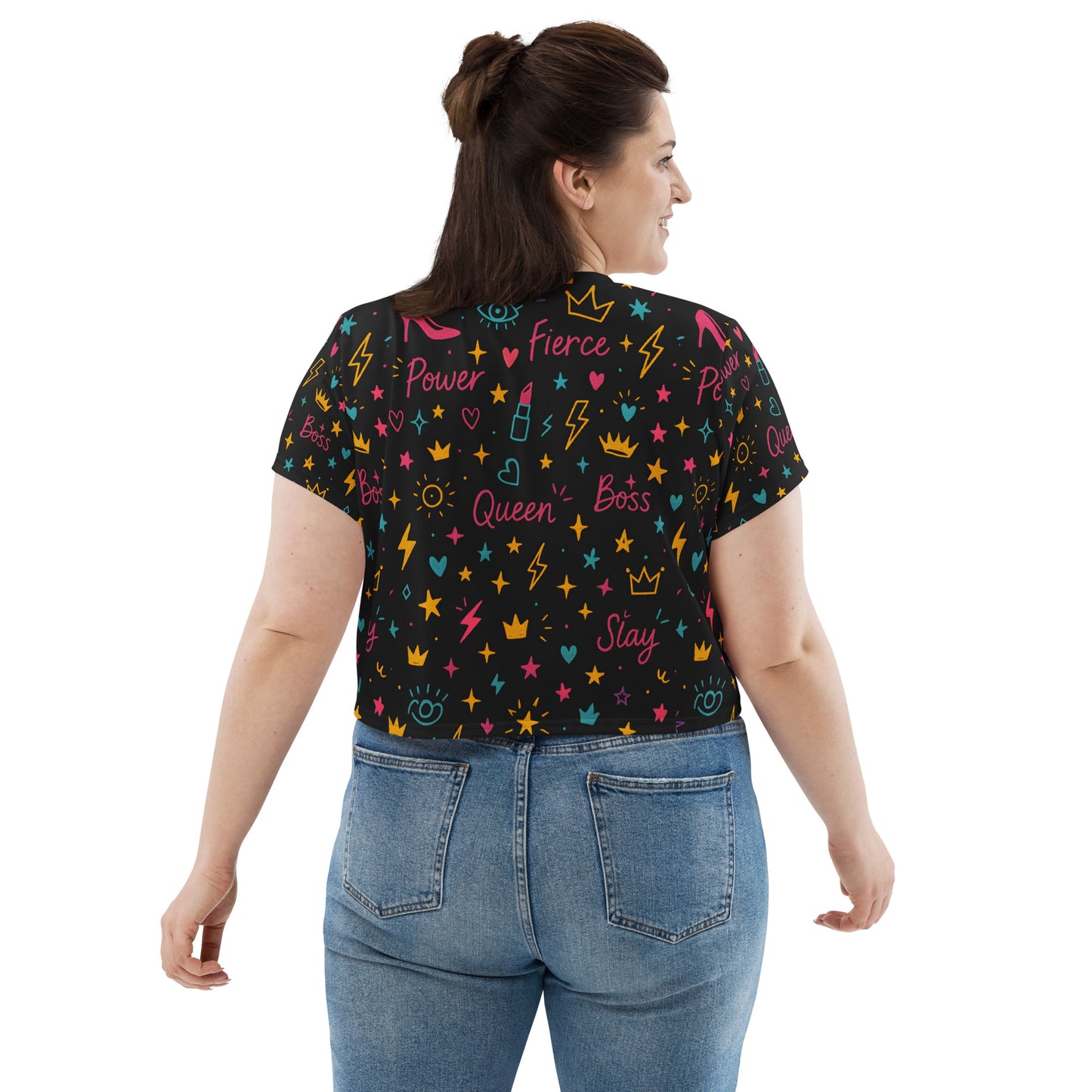 Fierce Queen All-Over Print Crop Tee – Power, Sass & Style
