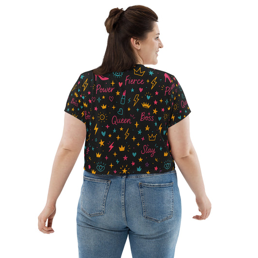 Fierce Queen All-Over Print Crop Tee – Power, Sass & Style