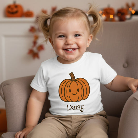 Personalised Pumpkin Baby Halloween T-Shirt – Custom Name Tee