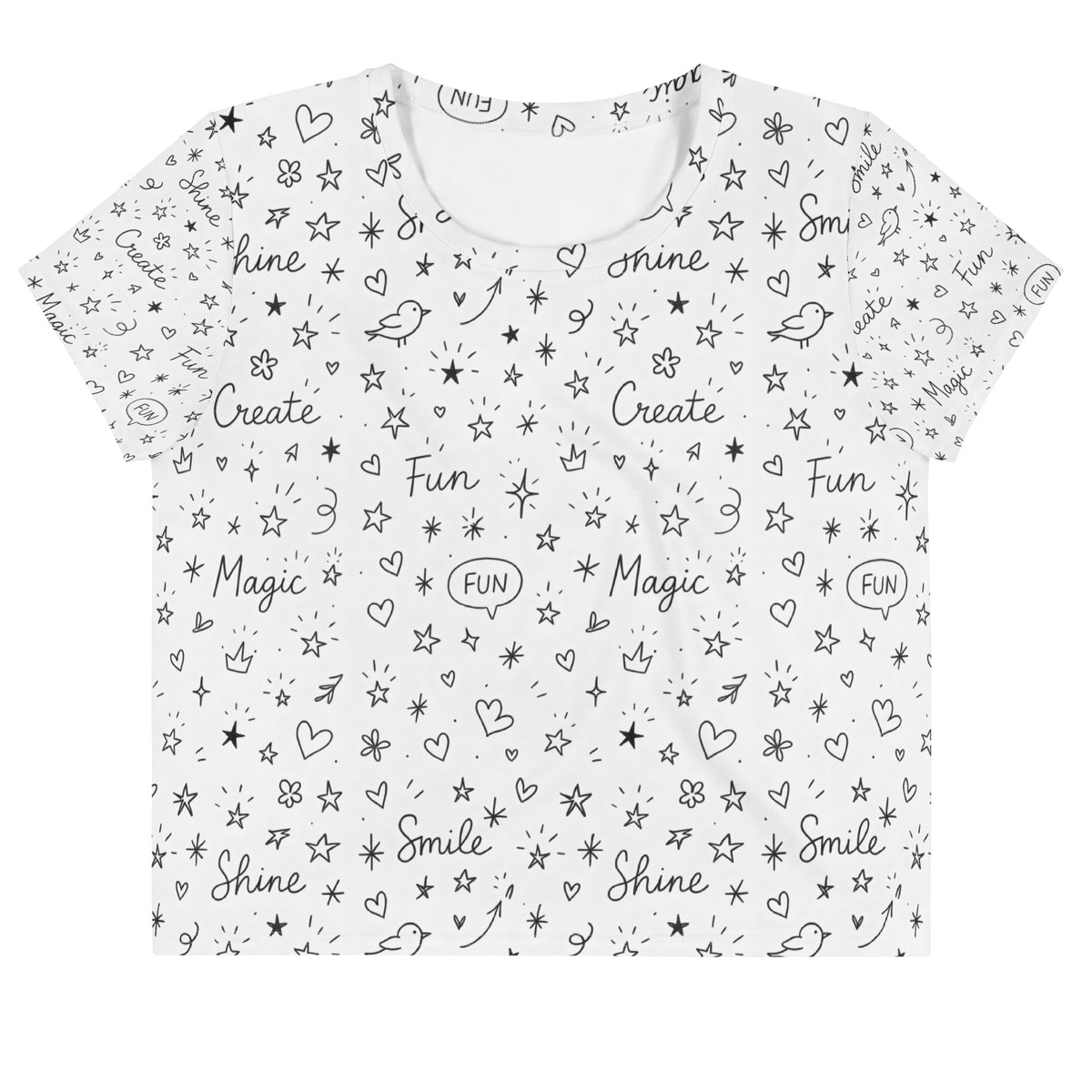 Doodle Magic All-Over Print Crop Tee – Positivity in Every Line