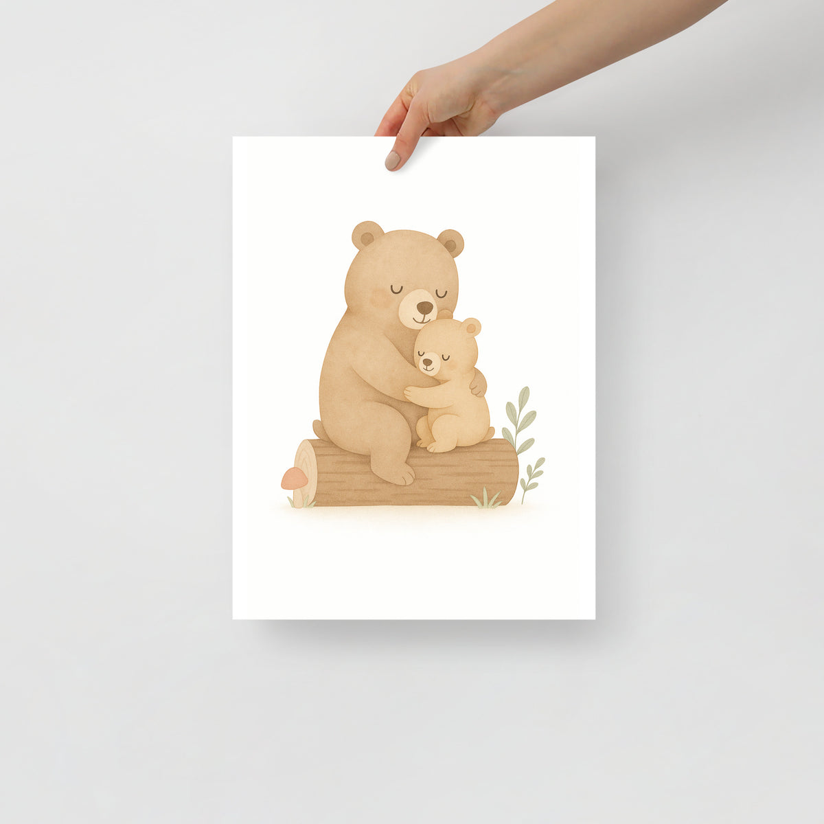 Forest Hugs – Parent and Baby Bear Watercolor Print for Kids Room
