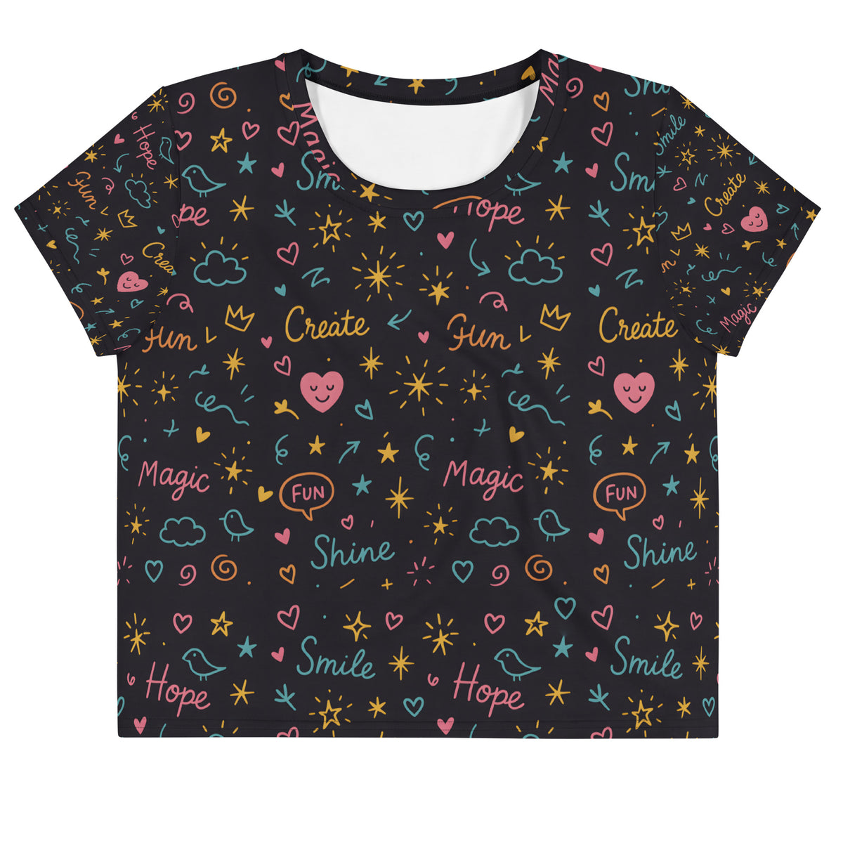 Magic Words All-Over Print Crop Tee – Wear the Vibe