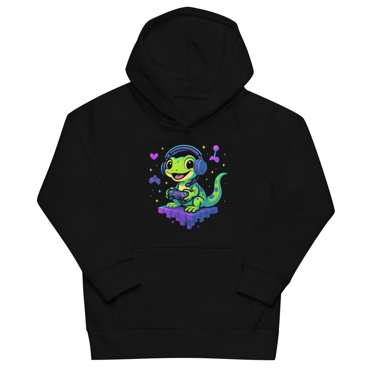 Neon Gaming Gecko Adventure Kids Eco Hoodie