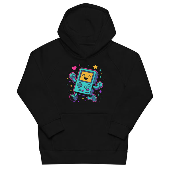 Pixelated Joyful Console in Mid-Air Kids Eco Hoodie