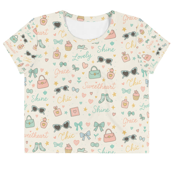 Sweetheart Chic All-Over Print Crop Tee – Cute, Classy & Totally You